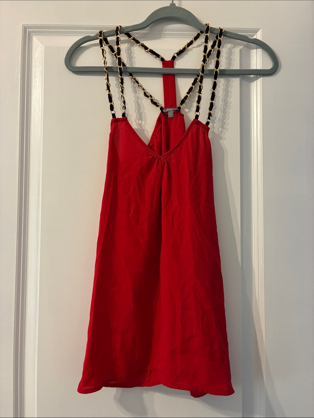 Charlotte Russe Chain Strap Tank Top. Small-Flowy. Red with Black and Gold